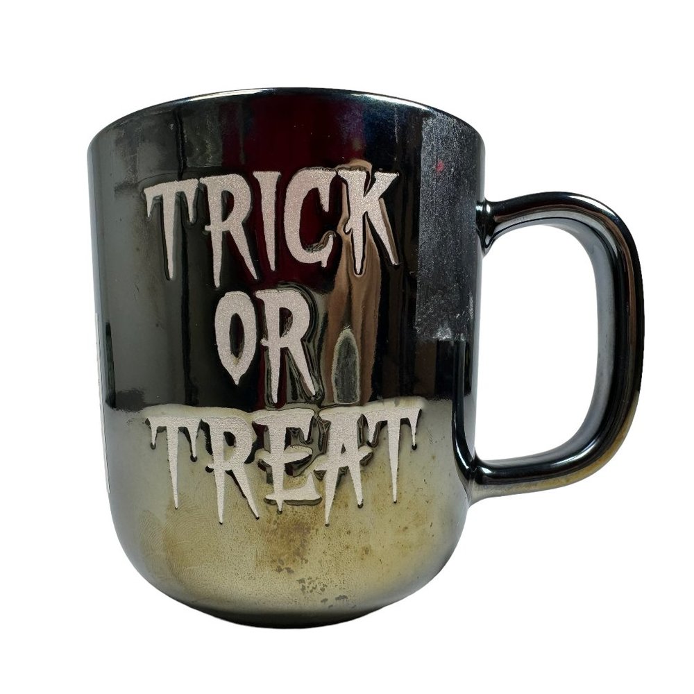 Wicked Trick Or Treat Mug Iridescent Holographic Embossed Halloween Horror Goth